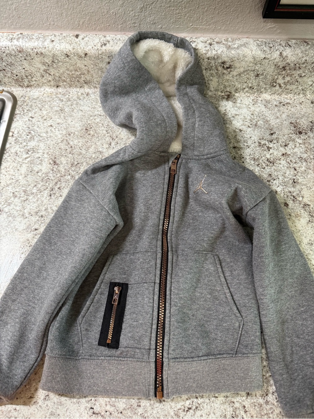 Jordan Kids Gray Zip-Up Hoodie with Sherpa Lining